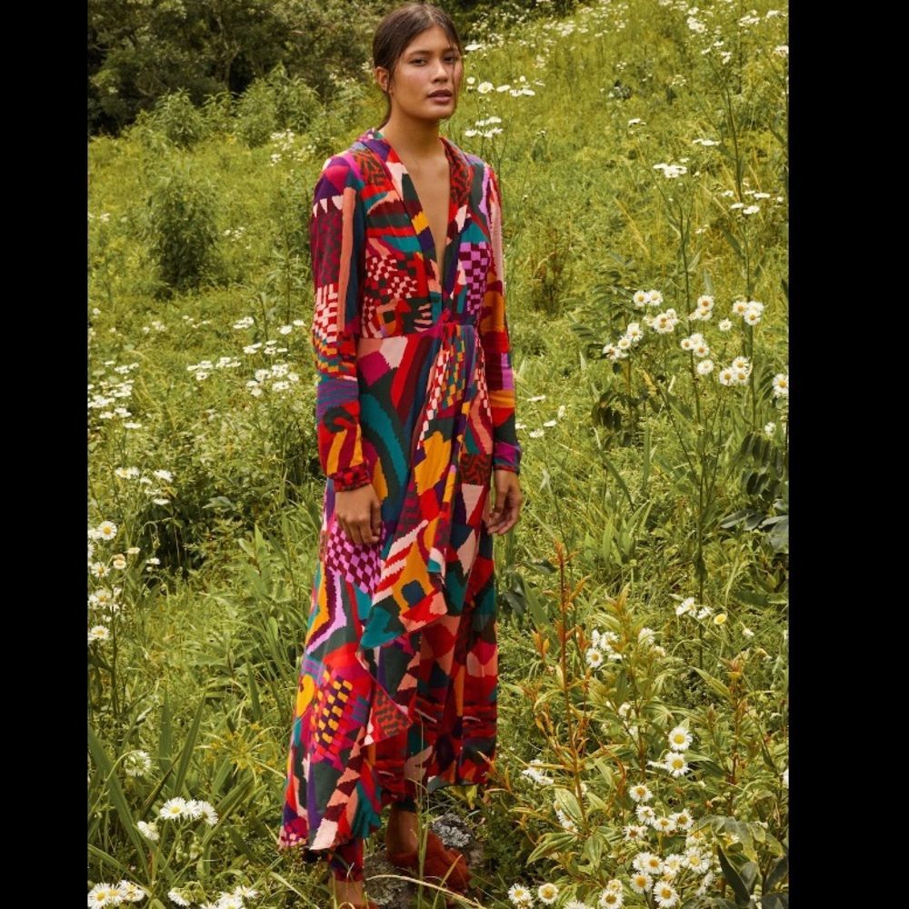 FARM RIO Red Abstract Patches Maxi Dress - Picture 1 of 10